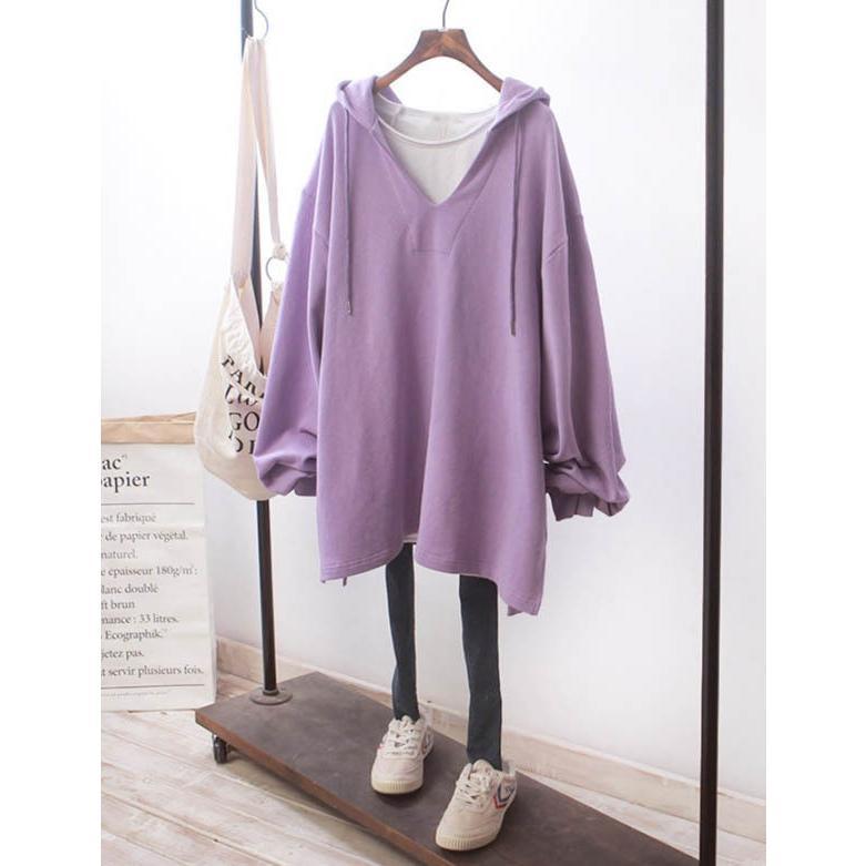 フード付き Vネック ゆったり シンプル カジュアル レディース トップス 
