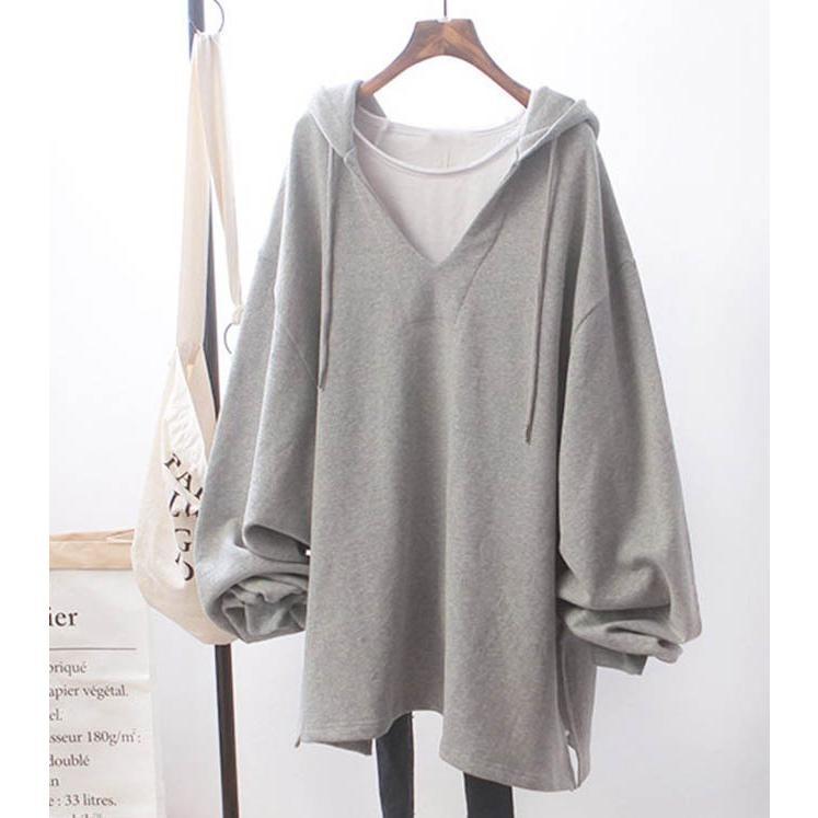 フード付き Vネック ゆったり シンプル カジュアル レディース トップス 