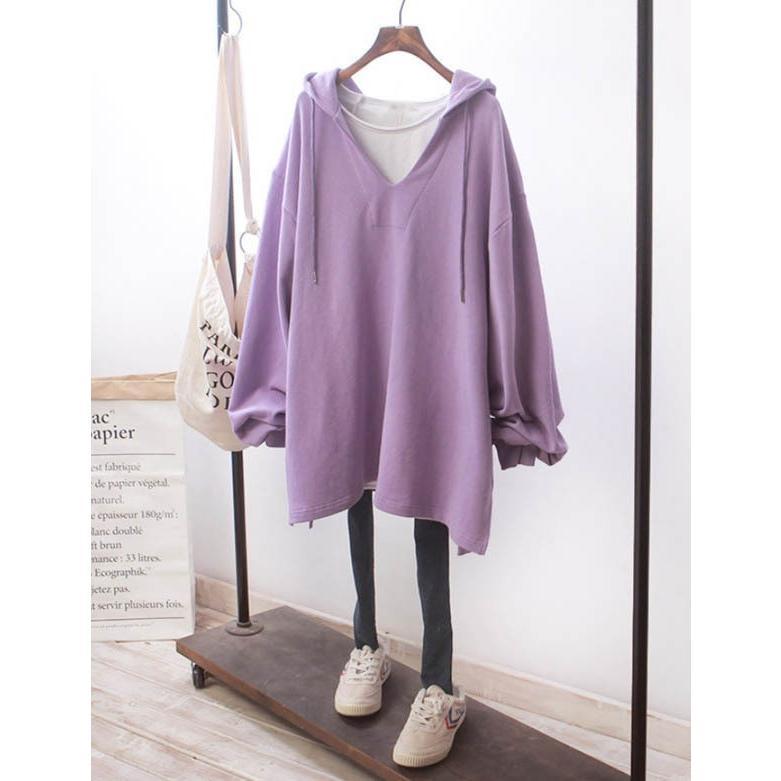 フード付き Vネック ゆったり シンプル カジュアル レディース トップス 