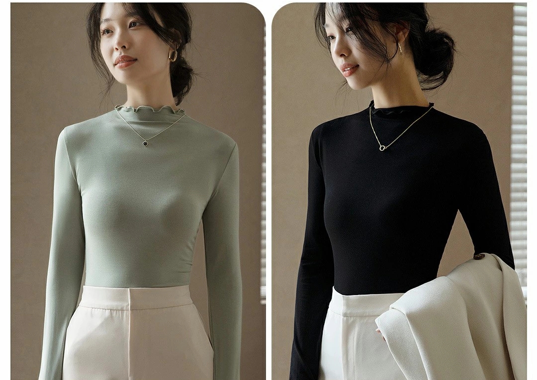 カットソー レディース 長袖 トップス ストレッチ インナー 柔らかい 通勤 冬 長袖Tシャツ シンプル トップス 春 着痩せ M 母 無地 ハイネック L 2L ママ 秋 