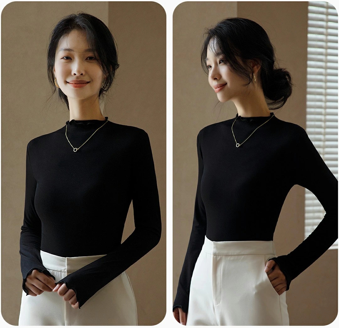 カットソー レディース 長袖 トップス ストレッチ インナー 柔らかい 通勤 冬 長袖Tシャツ シンプル トップス 春 着痩せ M 母 無地 ハイネック L 2L ママ 秋 