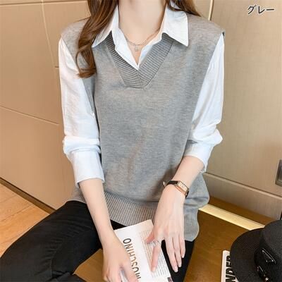 トップス レディース ニット ベスト セーター カジュアル 薄手アウター Vネック ノースリーブ グレー フェミニン 可愛い かっこいい おしゃれ ブルー ベージュ 