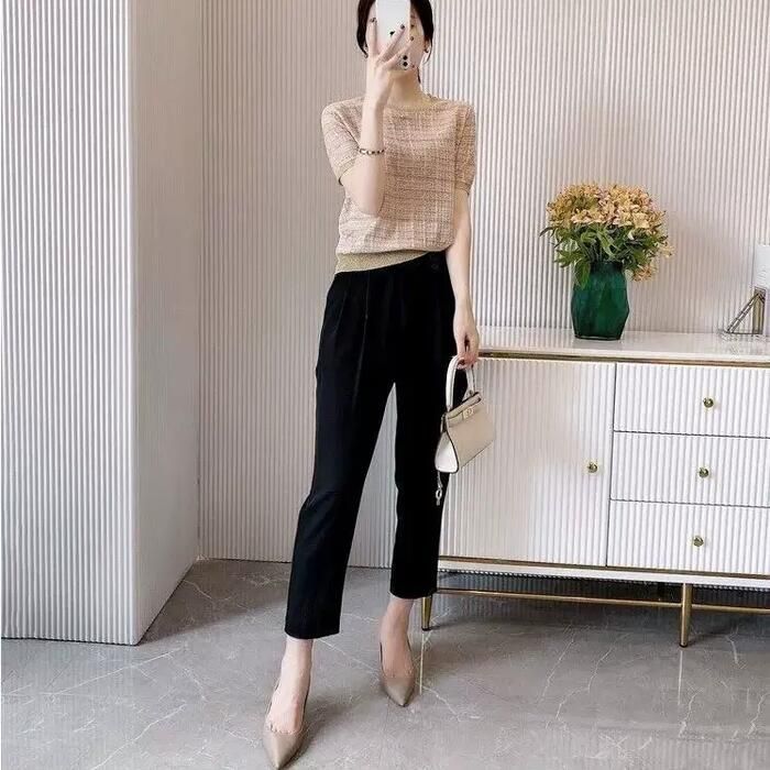トップス ニット チェック カットソー シルク混 レディース 大人 ナチュラル エレきれいめ フェミニン 可愛い クルーネック おしゃれ カジュアル 半袖 