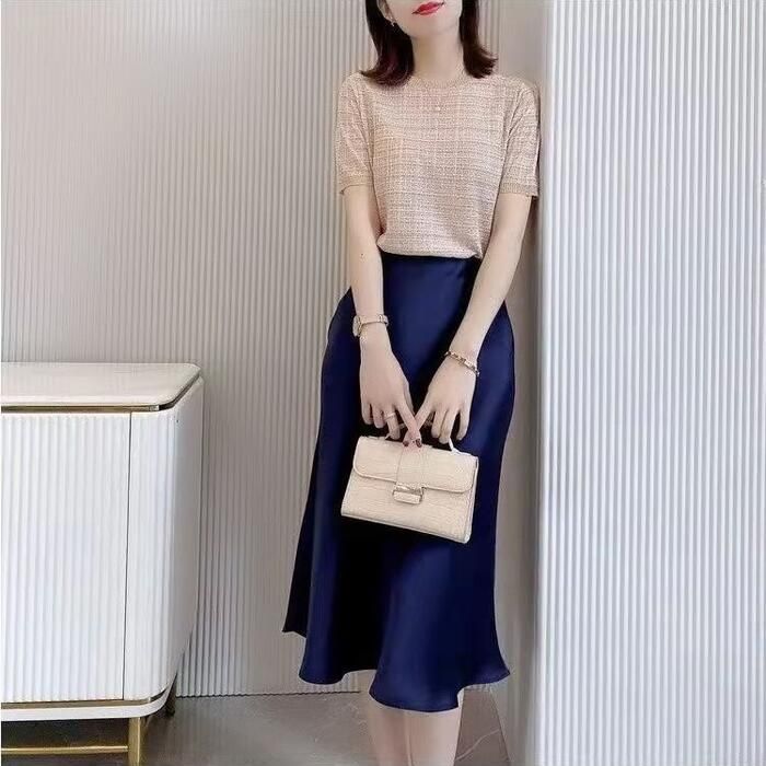 トップス ニット チェック カットソー シルク混 レディース 大人 ナチュラル エレきれいめ フェミニン 可愛い クルーネック おしゃれ カジュアル 半袖 