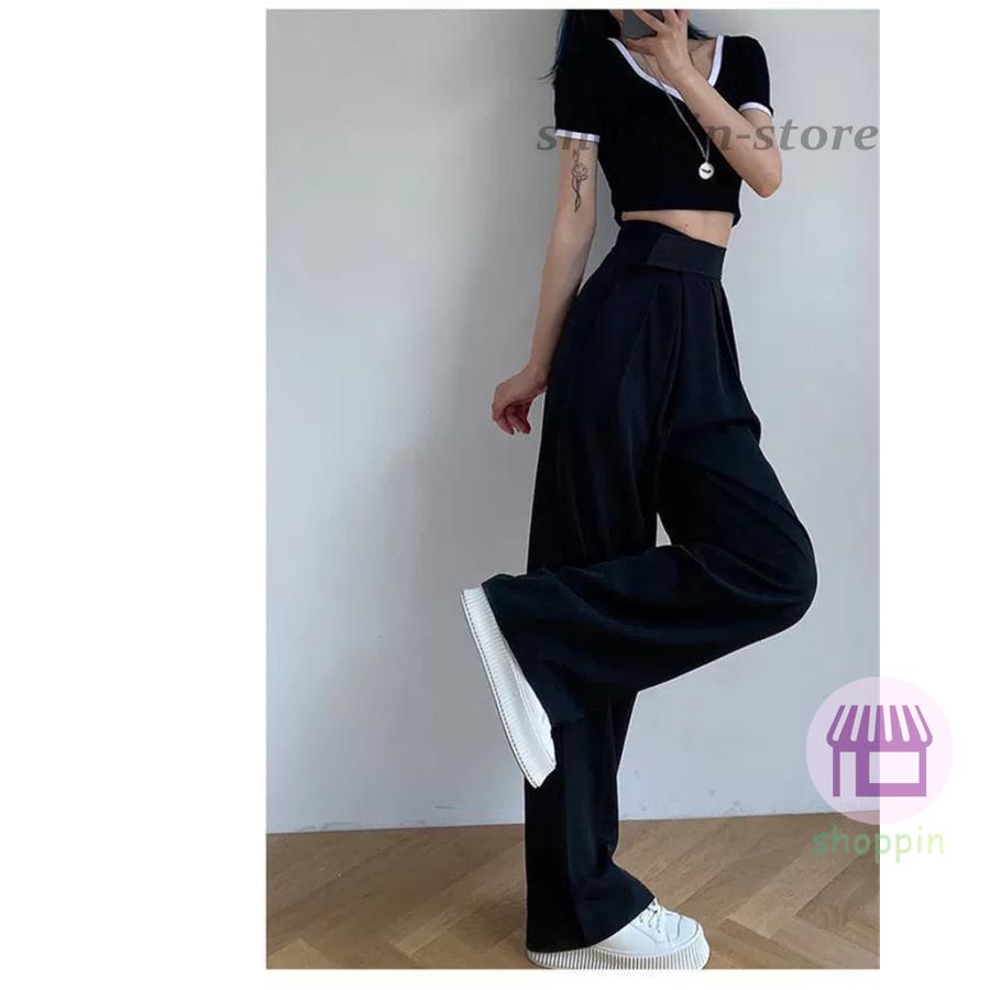 ワイドパンツ レディース ガウチョパンツ ロング スラックス ストレートパンツ 春夏 通勤 着痩 ハイウエスト マジックテープ 美脚 スリム ゆったり 
