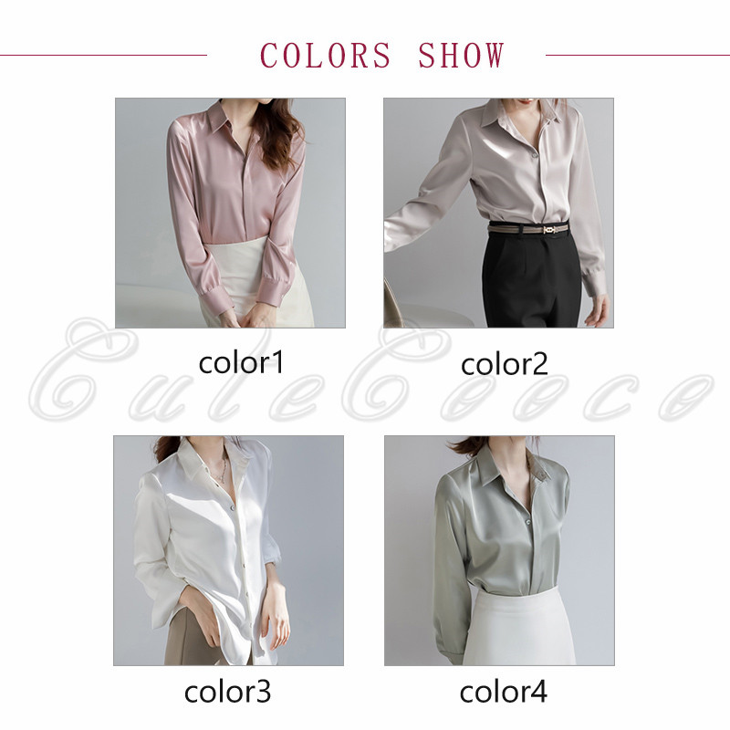 高級感 アセテートサテン シャツ オフィス ビジネス ブラウス 通勤 レディース 制服面接 透けない 長袖 就活 送料無料 OL 結婚式 シンプル 無地 フォーマル 