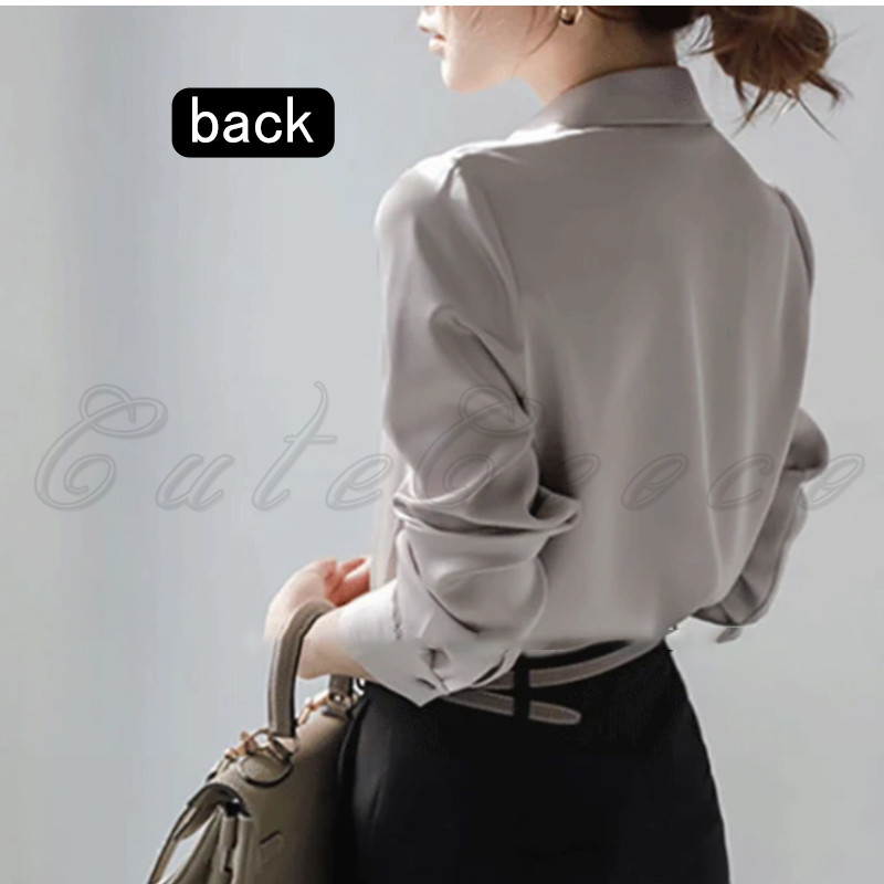 高級感 アセテートサテン シャツ オフィス ビジネス ブラウス 通勤 レディース 制服面接 透けない 長袖 就活 送料無料 OL 結婚式 シンプル 無地 フォーマル 