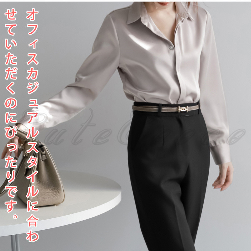 高級感 アセテートサテン シャツ オフィス ビジネス ブラウス 通勤 レディース 制服面接 透けない 長袖 就活 送料無料 OL 結婚式 シンプル 無地 フォーマル 