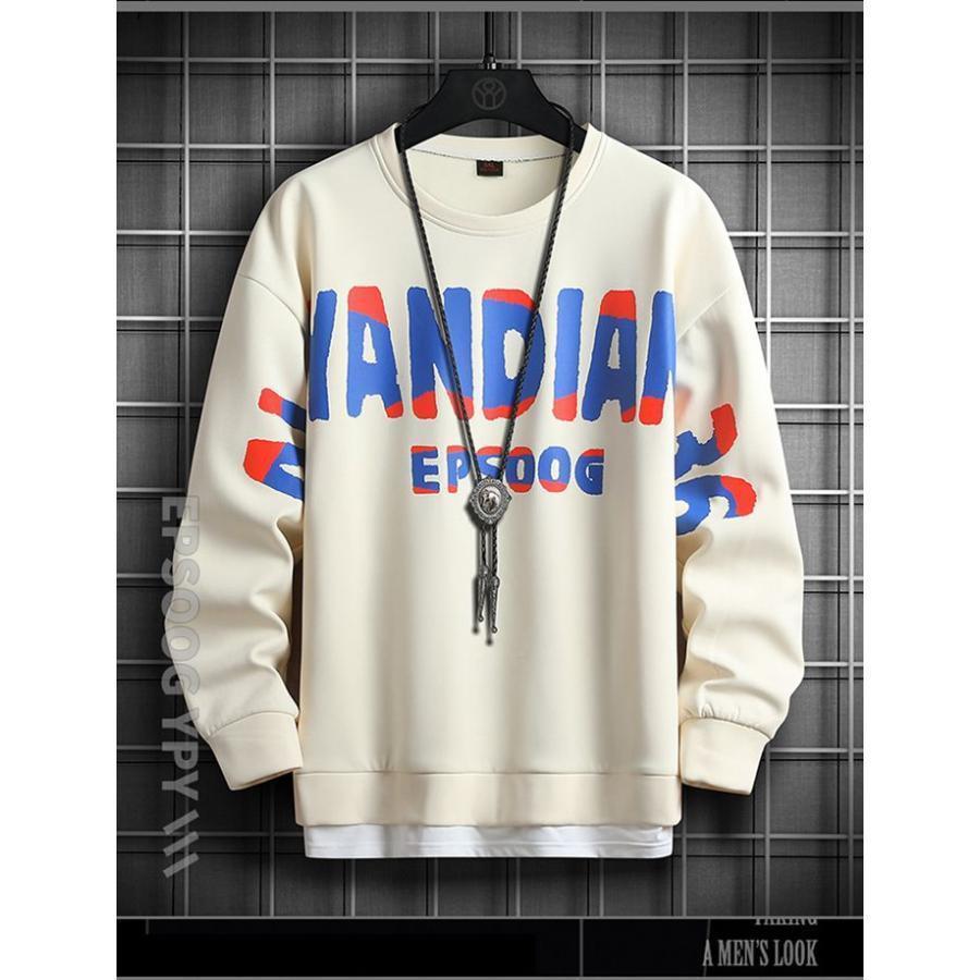 トレーナー メンズ クルーネック スウェット Tシャツ 長袖 春 コーデ シンプル おしゃれ プルオーバー カジュアル 秋服 トップス 重ね着風 