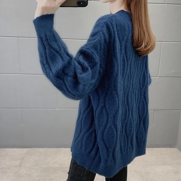 トップス ニット セーター ケーブル レディース きれいめ 体型カバー ゆったり クルーネック 大人 おしゃれ ブル 長袖 シンプル カジュアル 可愛い フェミニン 