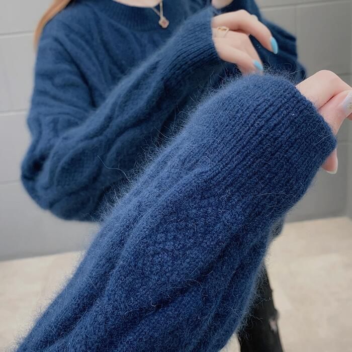 トップス ニット セーター ケーブル レディース きれいめ 体型カバー ゆったり クルーネック 大人 おしゃれ ブル 長袖 シンプル カジュアル 可愛い フェミニン 