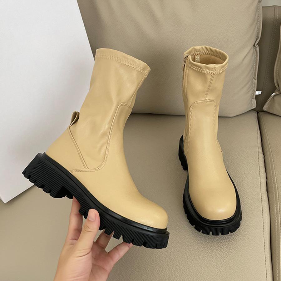 ショットブーツ レディース ローヒール ブーティ リベット付き 履きやすい お洒落 厚底 美脚ブーツ サイドゴアブーツ 