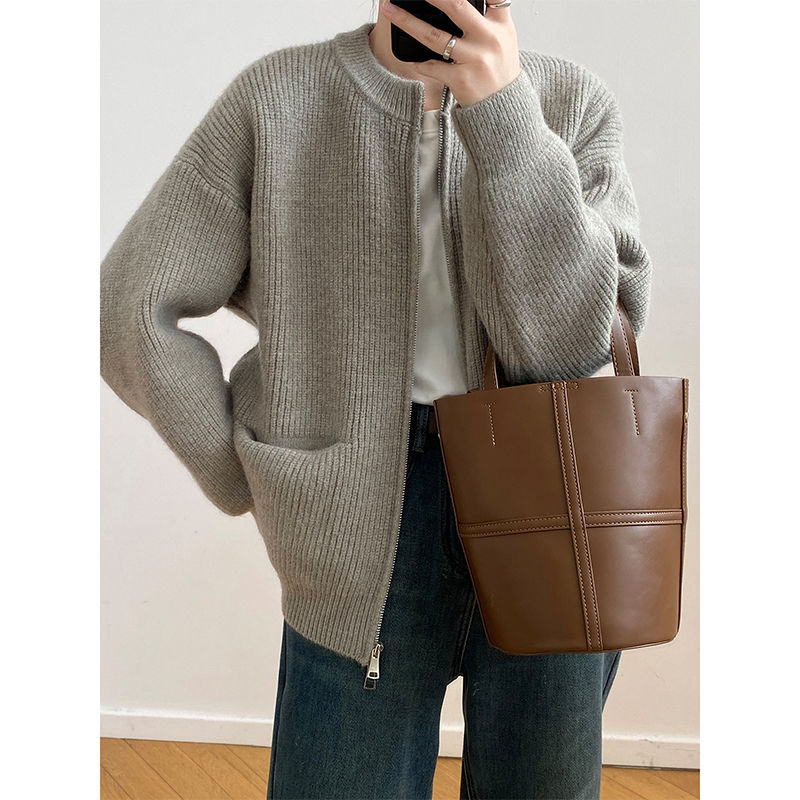 カーディガン レディース 長袖 ニットカーディガン ジッパー 薄手 羽織り シンプル 春 カジュアル おしゃれ 秋 韓国 体型カバー 