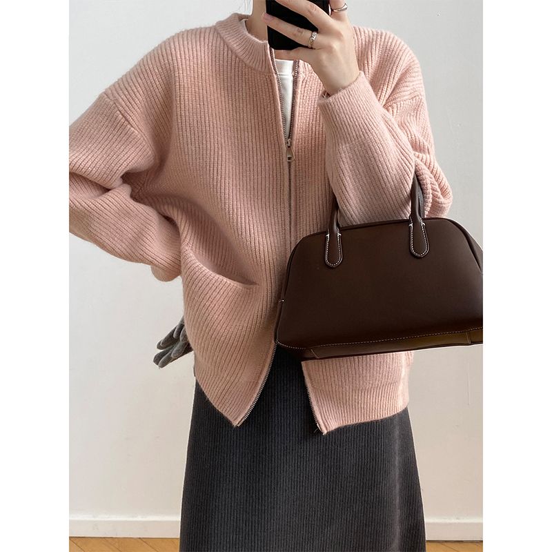 カーディガン レディース 長袖 ニットカーディガン ジッパー 薄手 羽織り シンプル 春 カジュアル おしゃれ 秋 韓国 体型カバー 