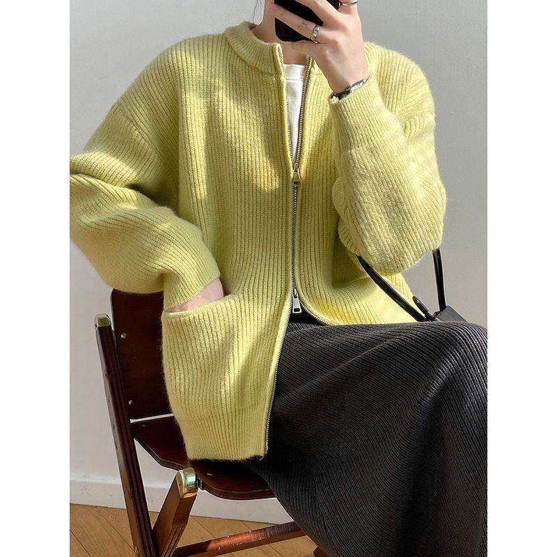 カーディガン レディース 長袖 ニットカーディガン ジッパー 薄手 羽織り シンプル 春 カジュアル おしゃれ 秋 韓国 体型カバー 