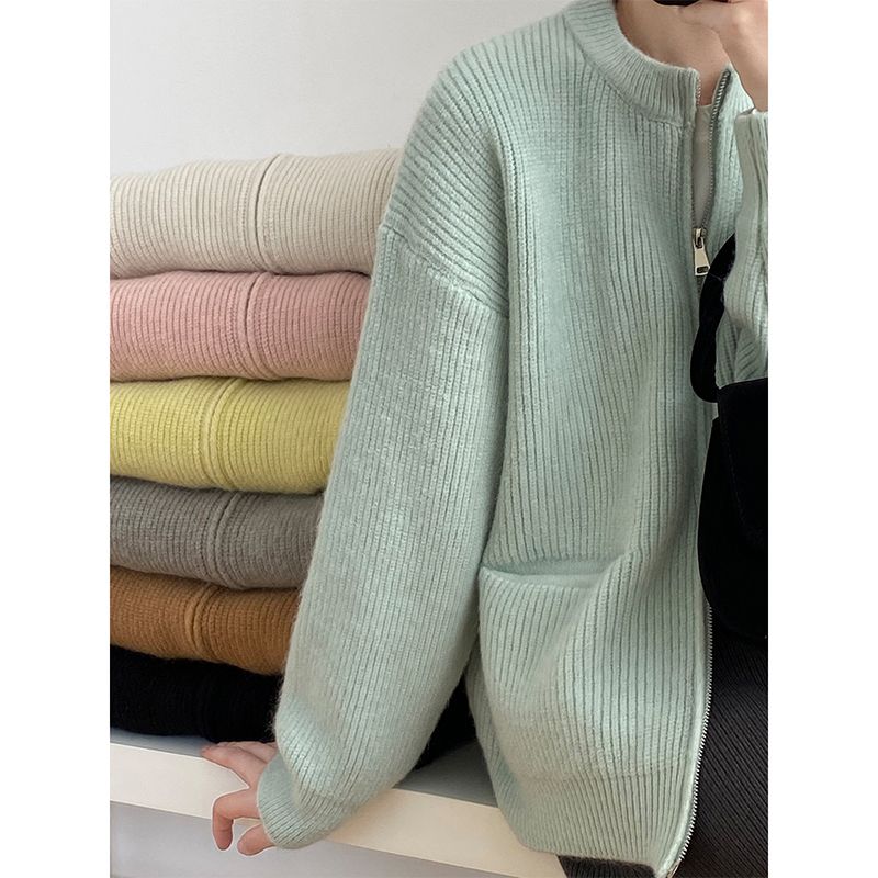 カーディガン レディース 長袖 ニットカーディガン ジッパー 薄手 羽織り シンプル 春 カジュアル おしゃれ 秋 韓国 体型カバー 