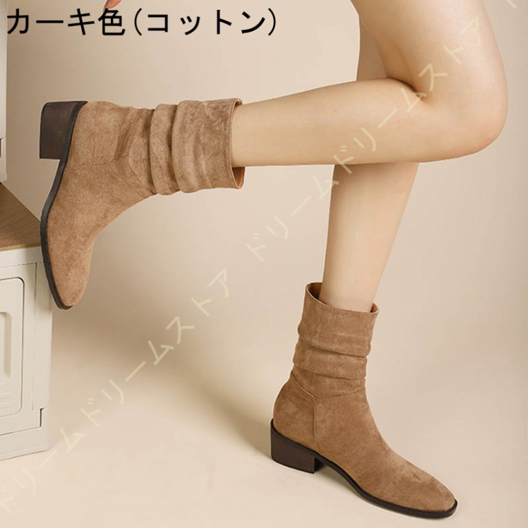 ロングブーツ ローヒール 細身 レディース ブーツ 大きい 黒 筒周り大きい プリーツ 大きいサイズ 歩きやすい 筒周り ブーツ レディース ブーツ バイクブーツ 