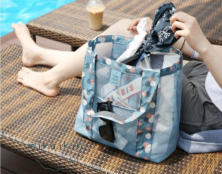プールバッグ メッシュ ビーチ プール 水泳 ビーチバッグ おしゃれ ジム かわいい温泉 メッシュ バッグ カジュアル 花柄 ママ 海 トートバッグ スポーツ 