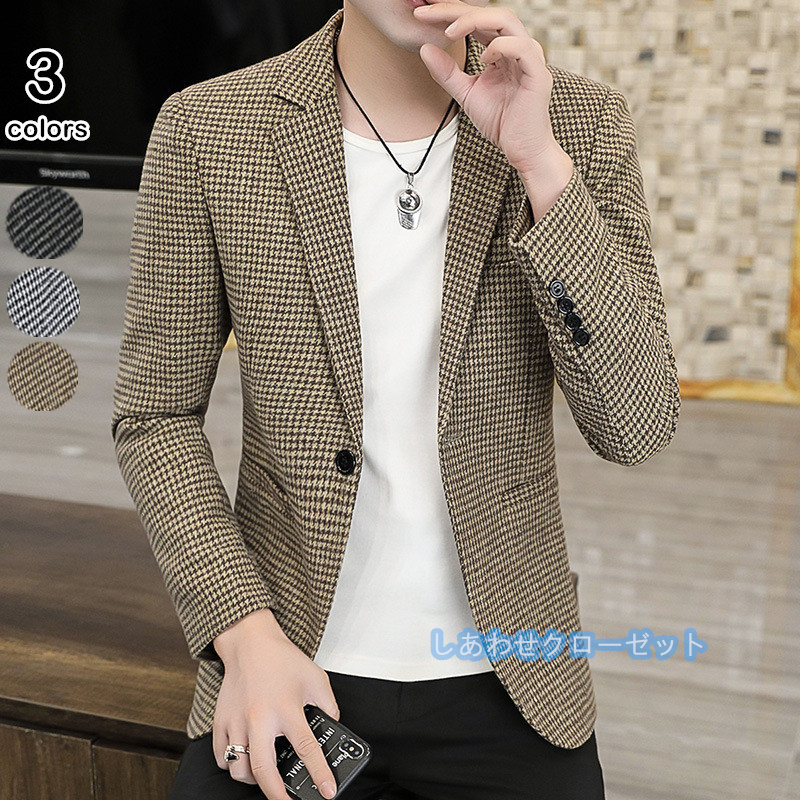テーラードジャケット メンズ おしゃれ ブレザージャケット カジュアルスーツ チェック柄 春秋冬 フォマールスーツ ビジネススーツ アウター 紳士用 通勤 