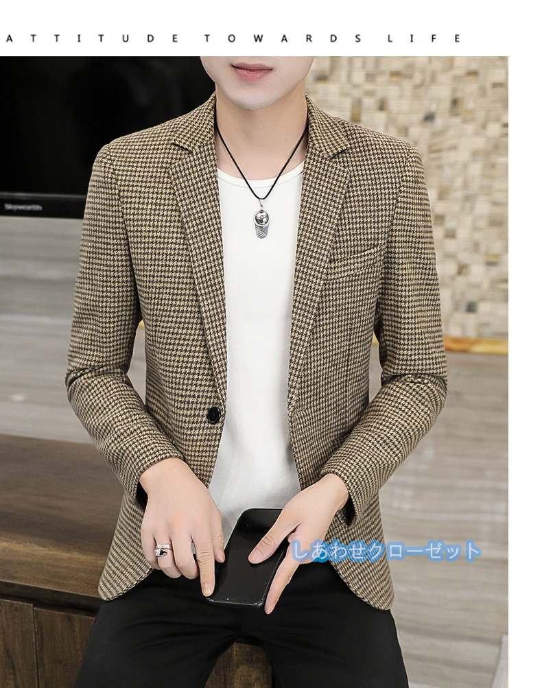 テーラードジャケット メンズ おしゃれ ブレザージャケット カジュアルスーツ チェック柄 春秋冬 フォマールスーツ ビジネススーツ アウター 紳士用 通勤 