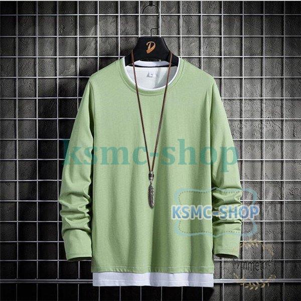 Tシャツ メンズ 重ね着風 長袖 ロンT クルーネック 長袖Tシャツ ティーシャツ ロングTシャツ スリム カジュアル 