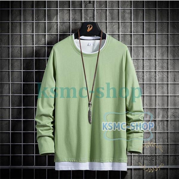 Tシャツ メンズ 重ね着風 長袖 ロンT クルーネック 長袖Tシャツ ティーシャツ ロングTシャツ スリム カジュアル 