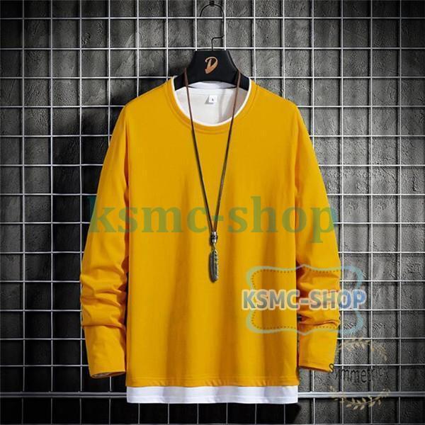 Tシャツ メンズ 重ね着風 長袖 ロンT クルーネック 長袖Tシャツ ティーシャツ ロングTシャツ スリム カジュアル 