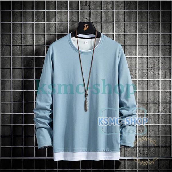 Tシャツ メンズ 重ね着風 長袖 ロンT クルーネック 長袖Tシャツ ティーシャツ ロングTシャツ スリム カジュアル 