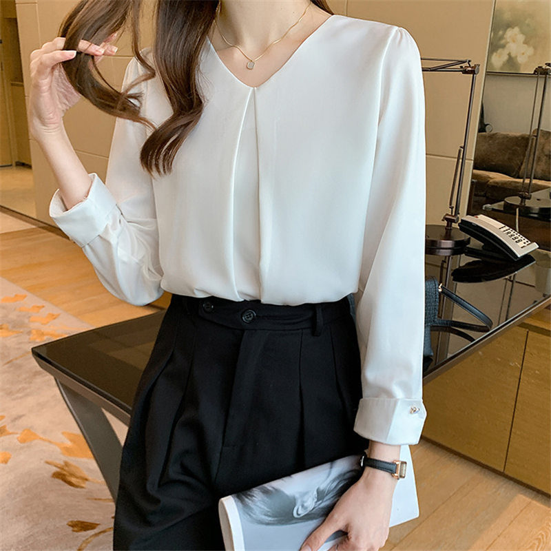 ブラウス レディース 長袖 春秋 Vネック 長袖シャツ 通勤 フォーマル デート 体型カバー おしゃれ シフォン シンプル OL ビジネス トップス 