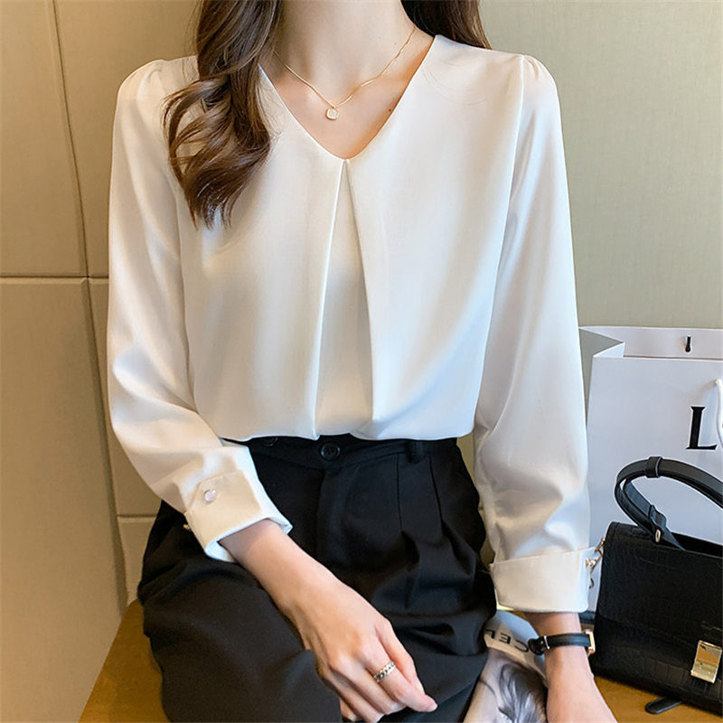 ブラウス レディース 長袖 春秋 Vネック 長袖シャツ 通勤 フォーマル デート 体型カバー おしゃれ シフォン シンプル OL ビジネス トップス 