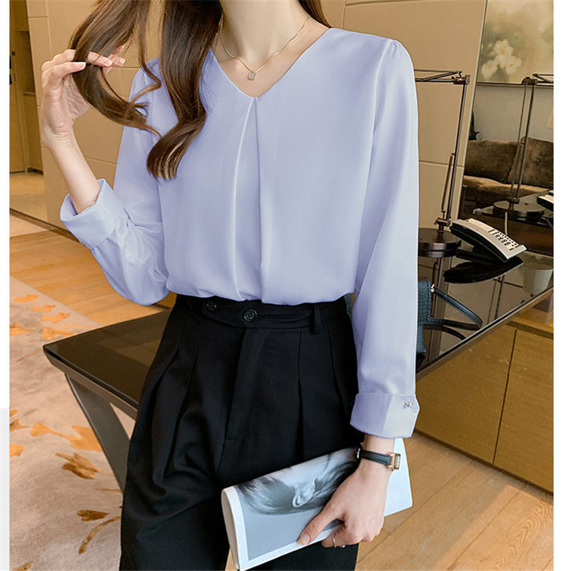 ブラウス レディース 長袖 春秋 Vネック 長袖シャツ 通勤 フォーマル デート 体型カバー おしゃれ シフォン シンプル OL ビジネス トップス 