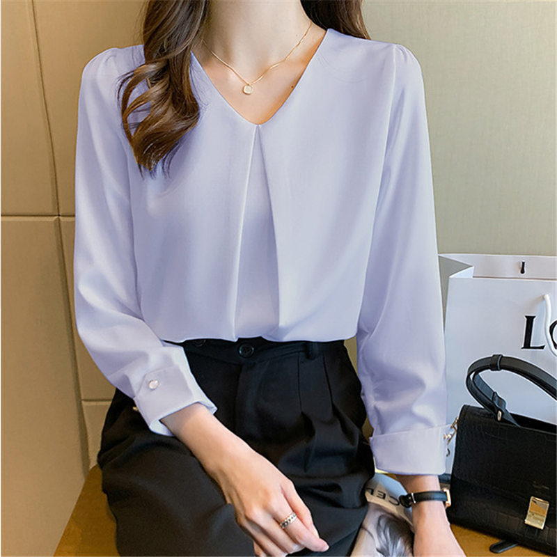 ブラウス レディース 長袖 春秋 Vネック 長袖シャツ 通勤 フォーマル デート 体型カバー おしゃれ シフォン シンプル OL ビジネス トップス 