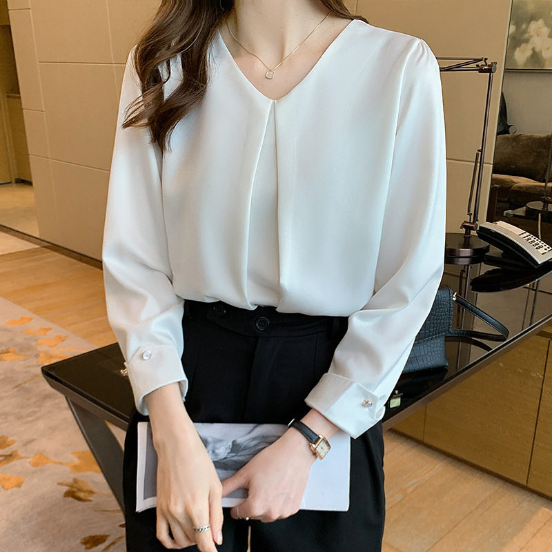 ブラウス レディース 長袖 春秋 Vネック 長袖シャツ 通勤 フォーマル デート 体型カバー おしゃれ シフォン シンプル OL ビジネス トップス 