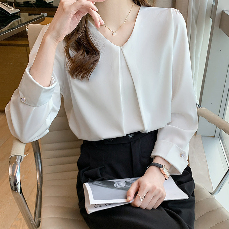 ブラウス レディース 長袖 春秋 Vネック 長袖シャツ 通勤 フォーマル デート 体型カバー おしゃれ シフォン シンプル OL ビジネス トップス 