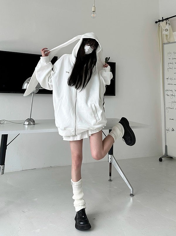 うさぎ 大きいサイズ ロングうさ耳 兎耳 かわいい ジャケット 長袖 フード付き レディース トップス 体型カバー 