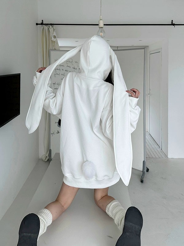 うさぎ 大きいサイズ ロングうさ耳 兎耳 かわいい ジャケット 長袖 フード付き レディース トップス 体型カバー 