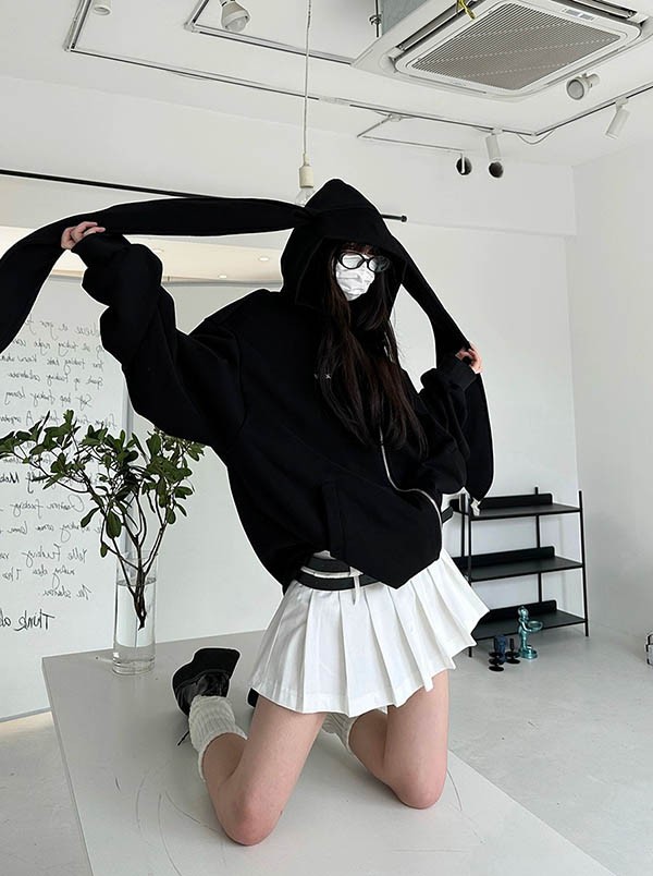 うさぎ 大きいサイズ ロングうさ耳 兎耳 かわいい ジャケット 長袖 フード付き レディース トップス 体型カバー 