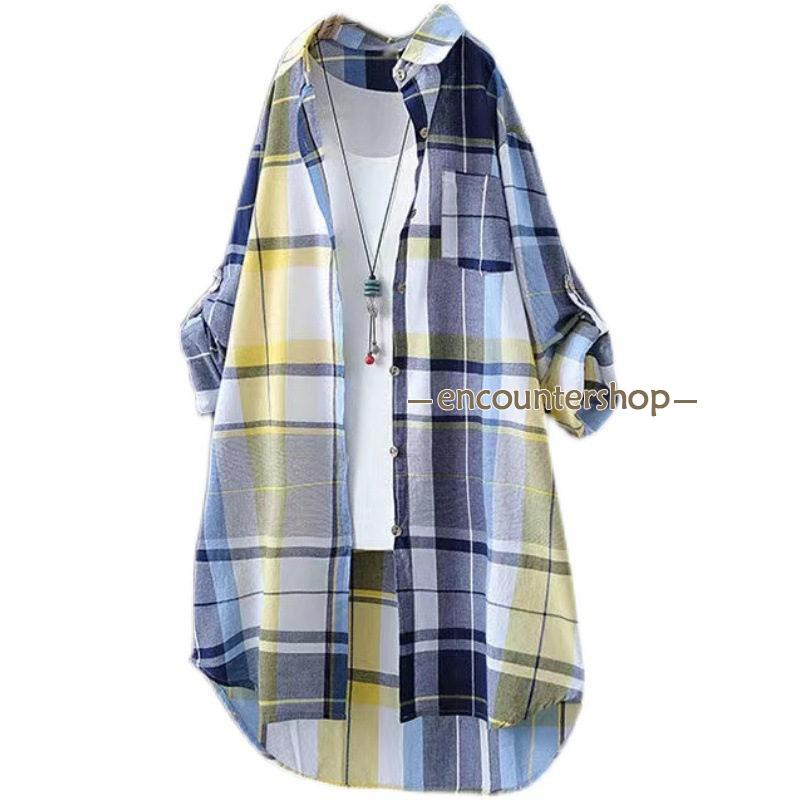 ブラウス レディース 長袖 春秋 長袖シャツ チェック柄 体型カバー ロング ビジネス 入学式 きれいめ 通勤 トップス OL おしゃれ シンプル 