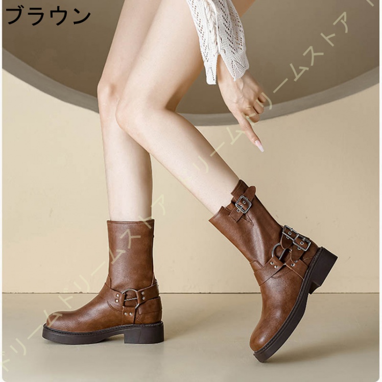 エンジニアブーツ 25CM レディース ブーツ レディース 疲れない エンジニアブーツ ゆったり ブーツ ローヒール ブーツ 履き口 ワークブーツ 