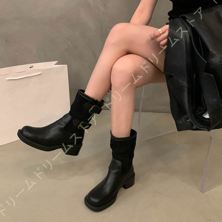 エンジニアブーツ 25CM レディース ブーツ レディース 疲れない エンジニアブーツ ゆったり ブーツ ローヒール ブーツ 履き口 ワークブーツ 