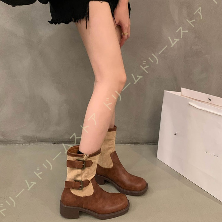 エンジニアブーツ 25CM レディース ブーツ レディース 疲れない エンジニアブーツ ゆったり ブーツ ローヒール ブーツ 履き口 ワークブーツ 