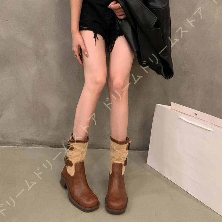 エンジニアブーツ 25CM レディース ブーツ レディース 疲れない エンジニアブーツ ゆったり ブーツ ローヒール ブーツ 履き口 ワークブーツ 