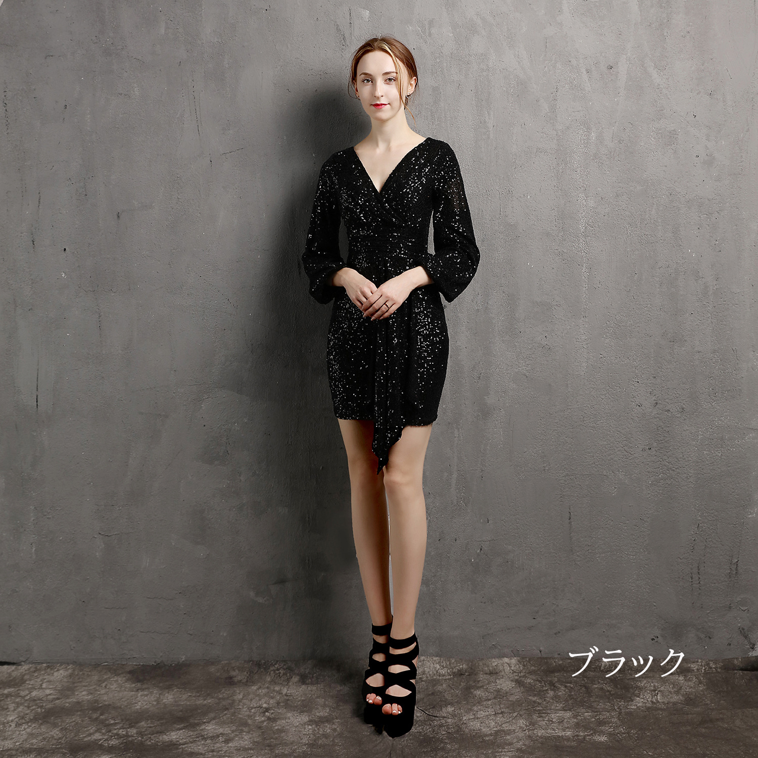 カラードレス ミニドレス パーティードレス 長袖 結婚式 二次会 ワンピース ミディアムドレス スパンファスナー 発表会 演奏会 フォーマルドレス 演出 