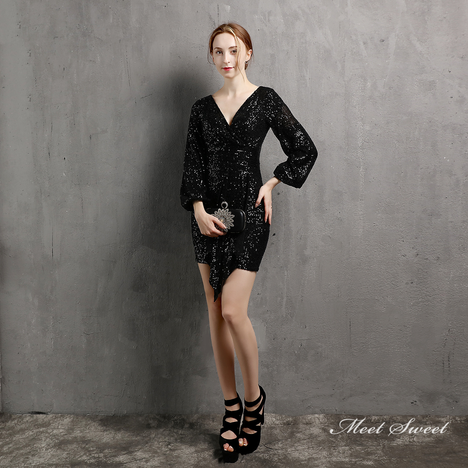 カラードレス ミニドレス パーティードレス 長袖 結婚式 二次会 ワンピース ミディアムドレス スパンファスナー 発表会 演奏会 フォーマルドレス 演出 