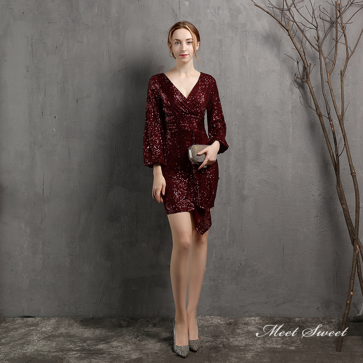 カラードレス ミニドレス パーティードレス 長袖 結婚式 二次会 ワンピース ミディアムドレス スパンファスナー 発表会 演奏会 フォーマルドレス 演出 