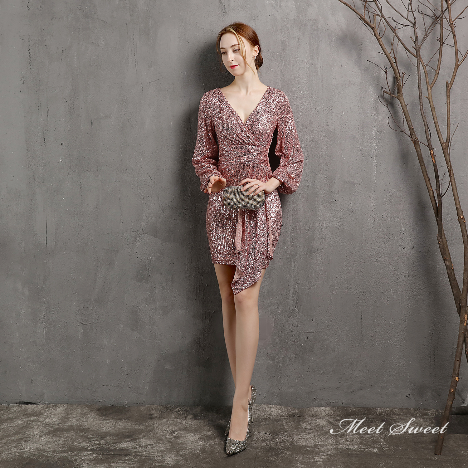 カラードレス ミニドレス パーティードレス 長袖 結婚式 二次会 ワンピース ミディアムドレス スパンファスナー 発表会 演奏会 フォーマルドレス 演出 