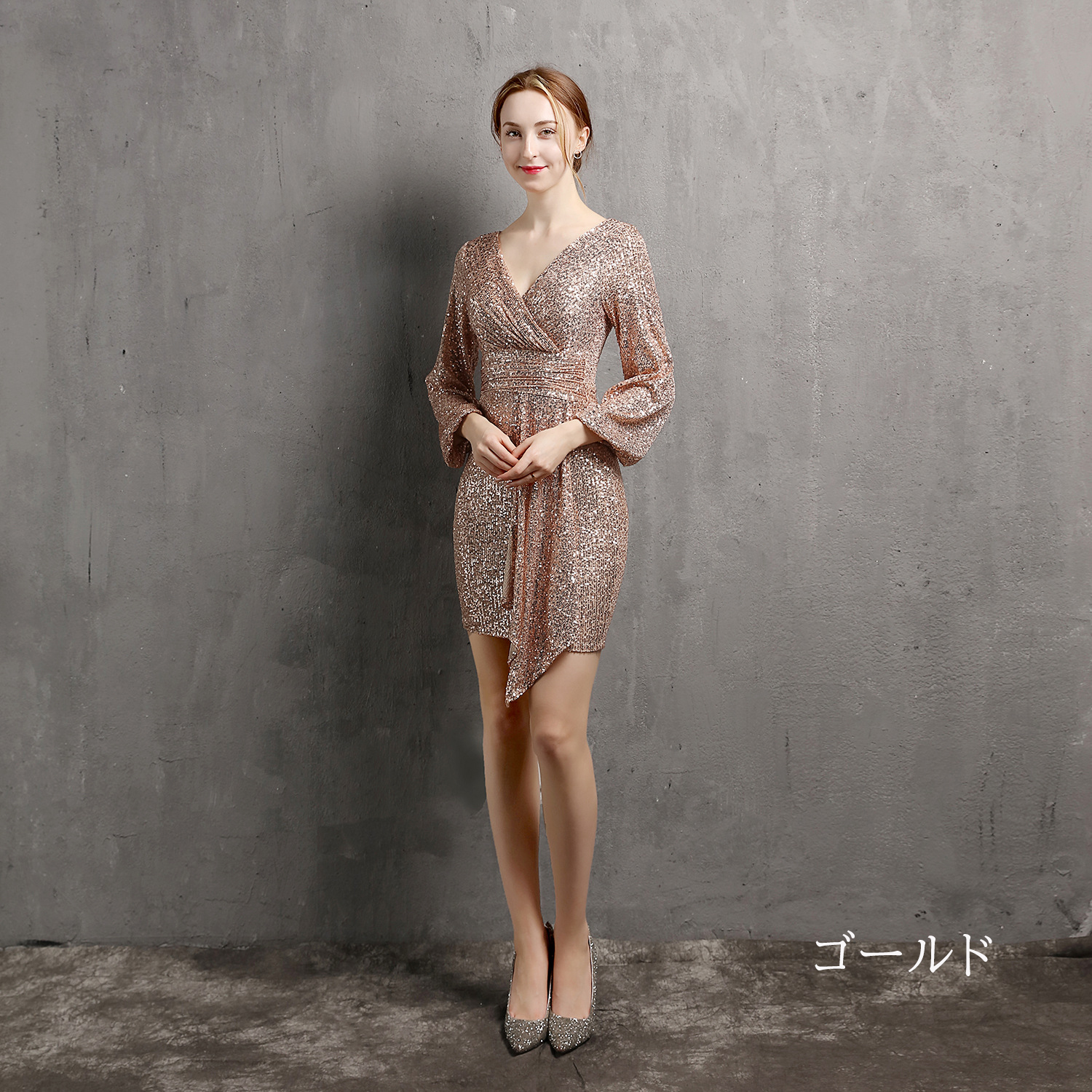 カラードレス ミニドレス パーティードレス 長袖 結婚式 二次会 ワンピース ミディアムドレス スパンファスナー 発表会 演奏会 フォーマルドレス 演出 