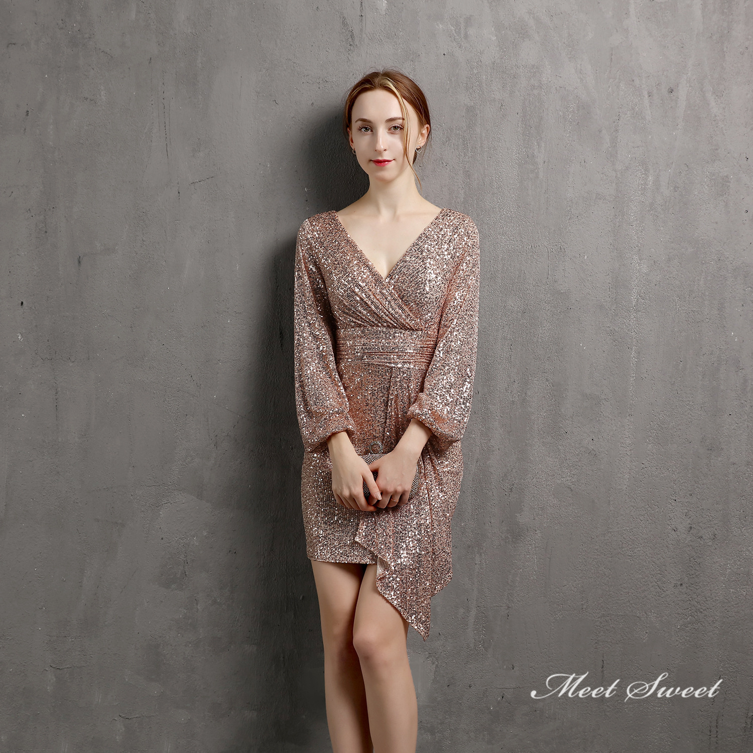 カラードレス ミニドレス パーティードレス 長袖 結婚式 二次会 ワンピース ミディアムドレス スパンファスナー 発表会 演奏会 フォーマルドレス 演出 