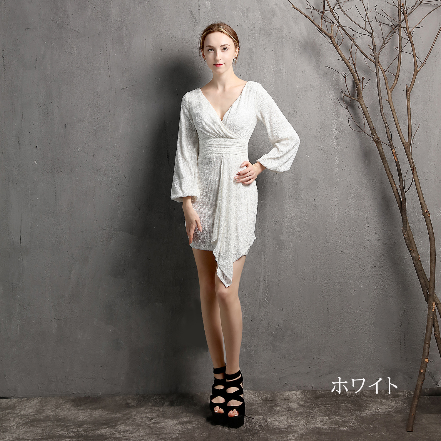 カラードレス ミニドレス パーティードレス 長袖 結婚式 二次会 ワンピース ミディアムドレス スパンファスナー 発表会 演奏会 フォーマルドレス 演出 