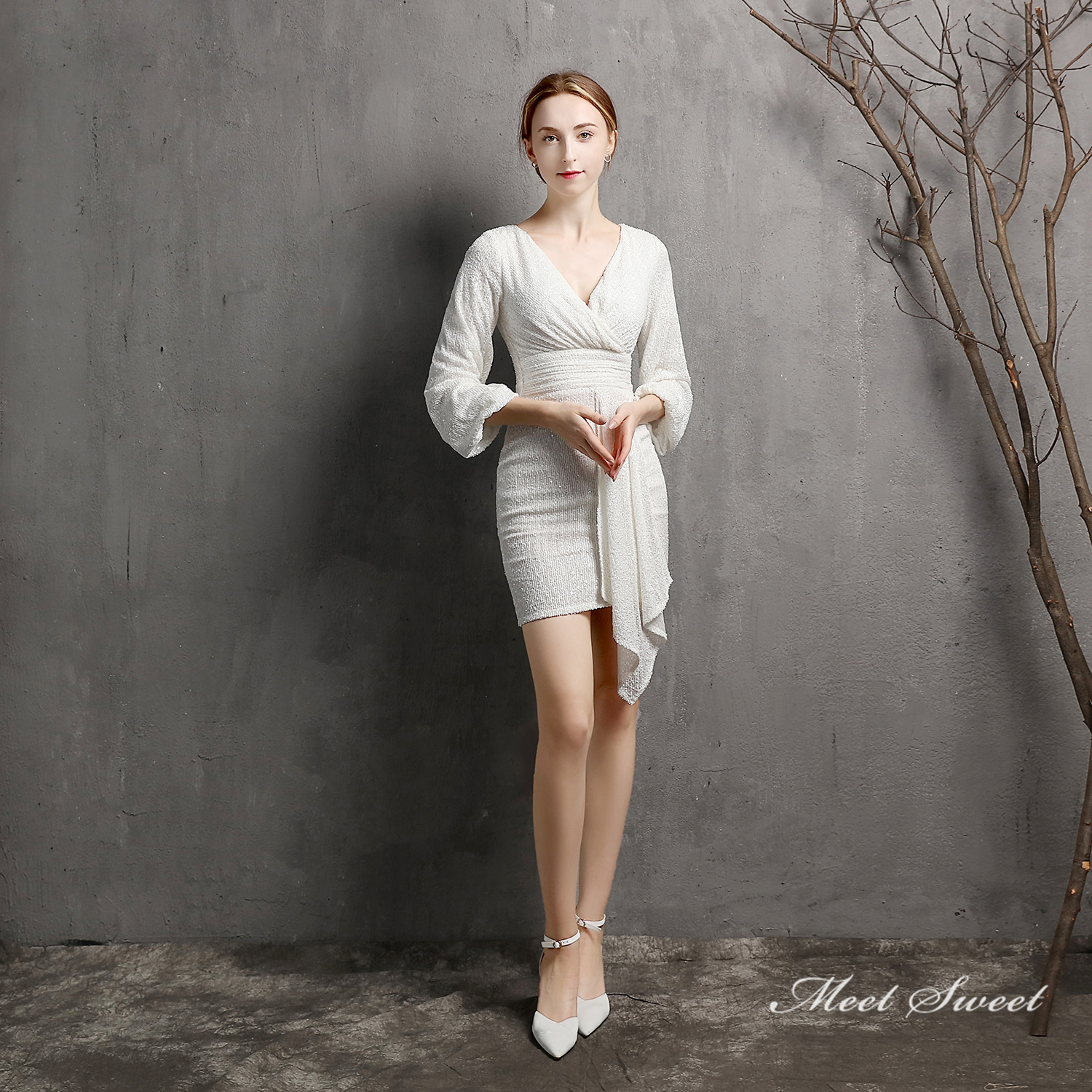 カラードレス ミニドレス パーティードレス 長袖 結婚式 二次会 ワンピース ミディアムドレス スパンファスナー 発表会 演奏会 フォーマルドレス 演出 